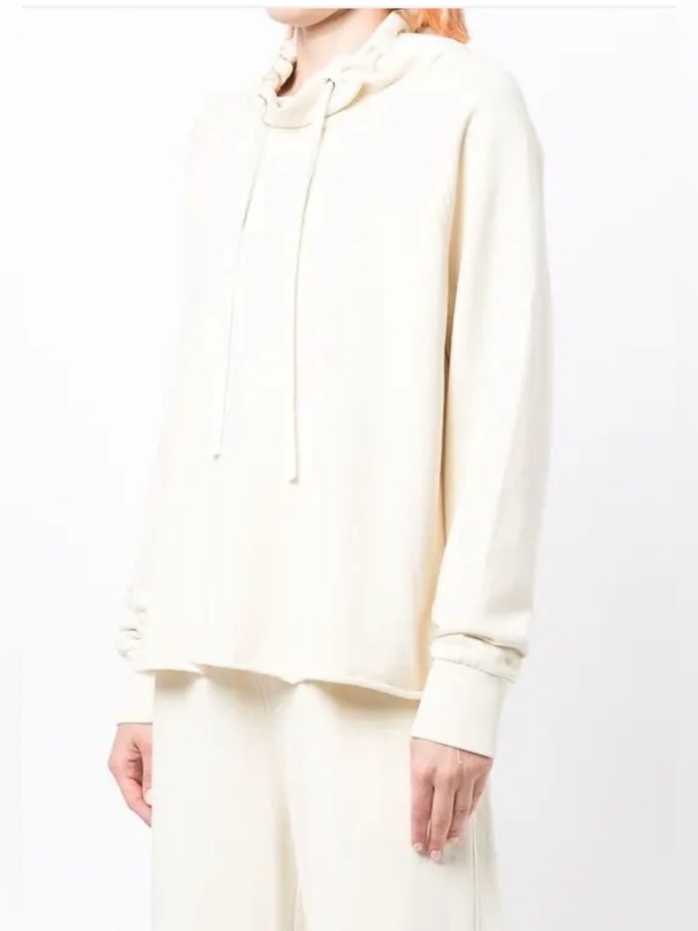 JAMES PERSE Standard Drawstring Funnel-Neck Sweatshirt, Cream, Size 2, Like New!